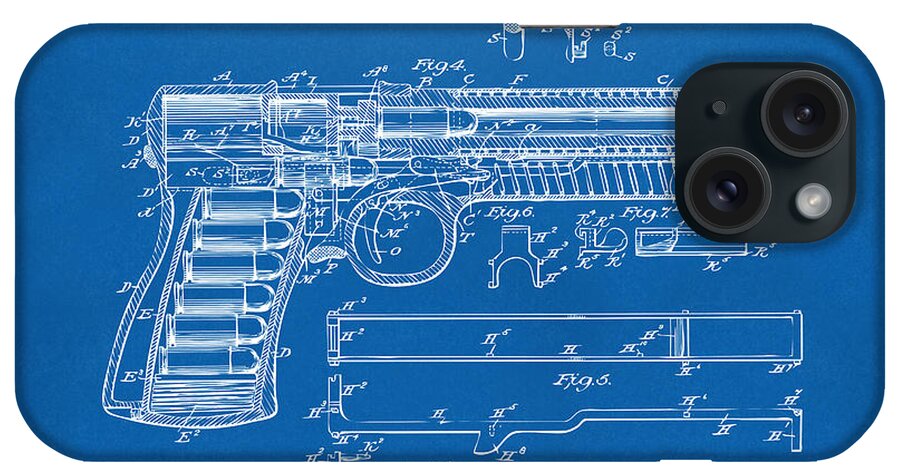 Gun iPhone Case featuring the digital art 1903 McClean Pistol Patent Artwork - Blueprint by Nikki Marie Smith