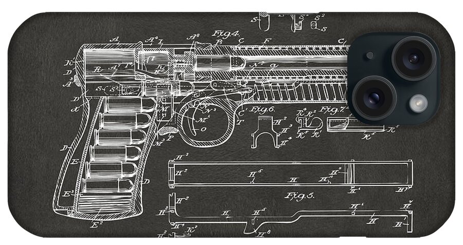 Gun iPhone Case featuring the digital art 1903 McClean Pistol Patent Artwork - Gray by Nikki Marie Smith