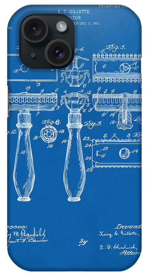 Gillette iPhone Case featuring the digital art 1904 Gillette Razor Patent Artwork Blueprint by Nikki Marie Smith