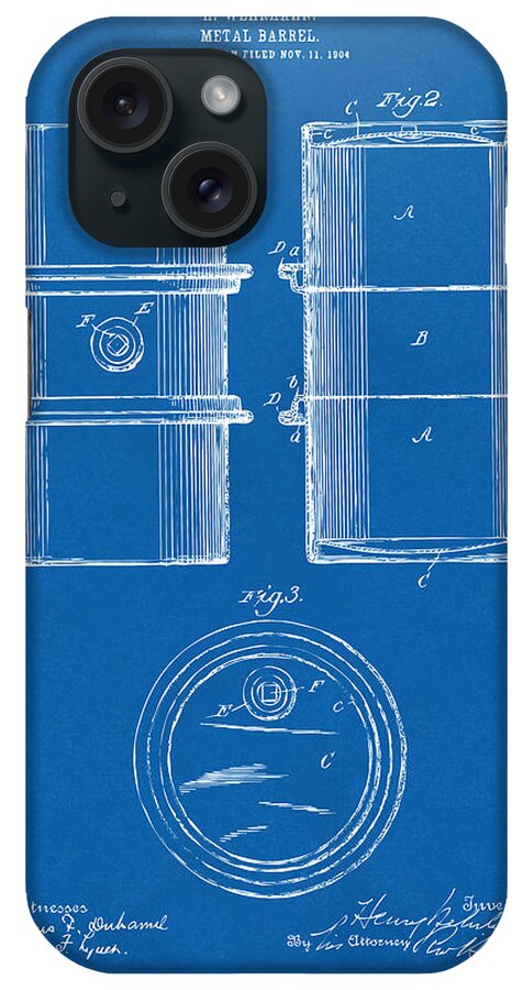 Oil Drum iPhone Case featuring the digital art 1905 Oil Drum Patent Artwork - Blueprint by Nikki Marie Smith