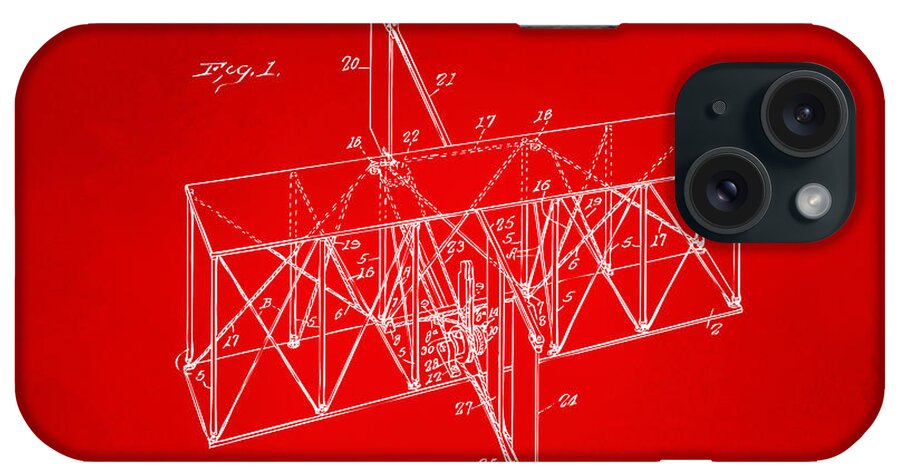 Wright Brothers iPhone Case featuring the digital art 1914 Wright Brothers Flying Machine Patent Red by Nikki Marie Smith