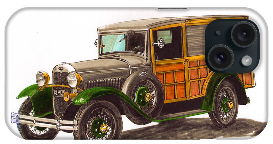 Classic Car Art iPhone Case featuring the painting 1930 Ford Model A WOODY by Jack Pumphrey