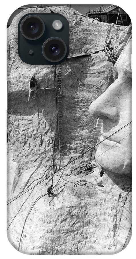 Photography iPhone Case featuring the photograph 1930s Mount Rushmore Under Construction by Vintage Images