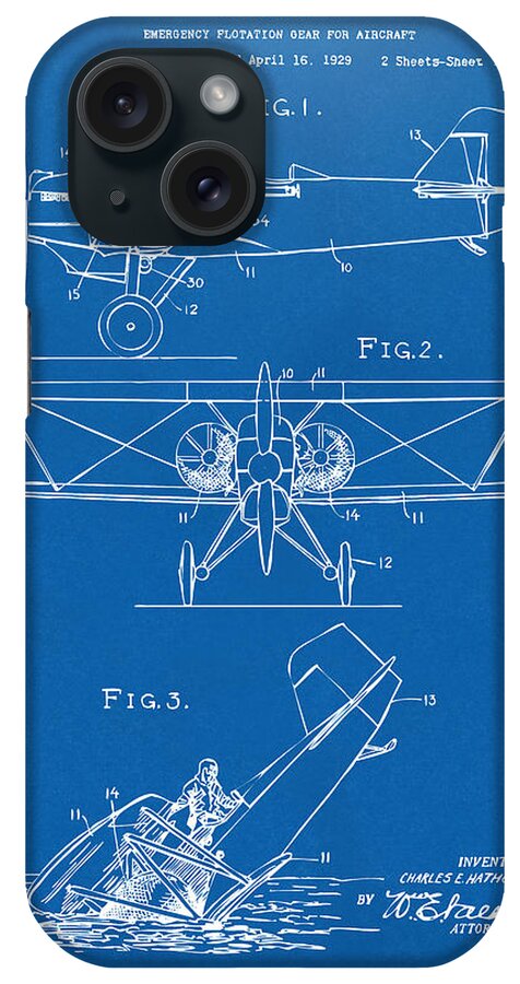 Aircraft iPhone Case featuring the digital art 1931 Aircraft Emergency Floatation Patent Blueprint by Nikki Marie Smith