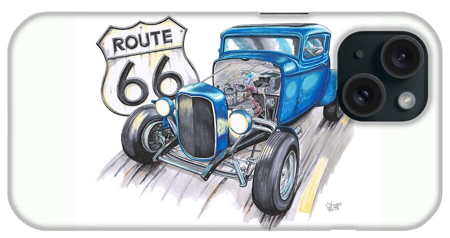 1932 iPhone Case featuring the drawing 1932 Ford Cruising Route 66 by Shannon Watts