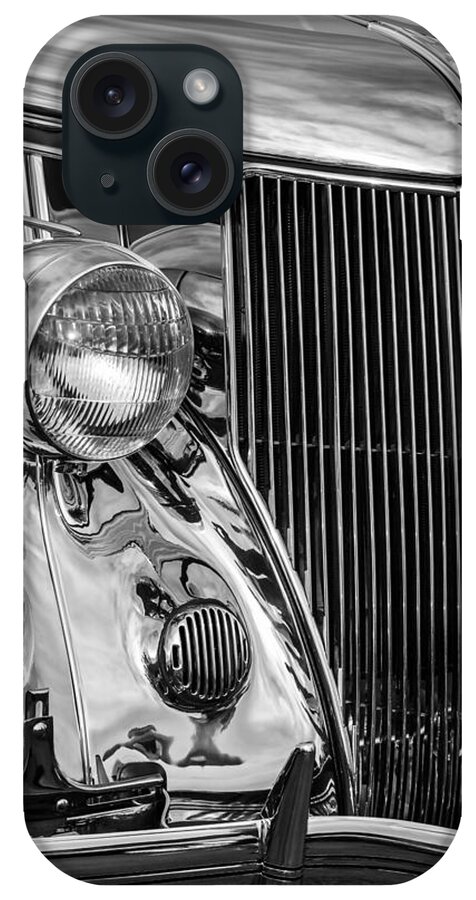 1936 Ford Stainless Steel Grille iPhone Case featuring the photograph 1936 Ford Stainless Steel Grille -0376bw by Jill Reger