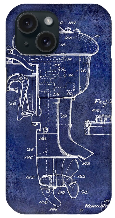 Outboard Motor Patent iPhone Case featuring the photograph 1947 Outboard Motor Patent Drawing Blue by Jon Neidert