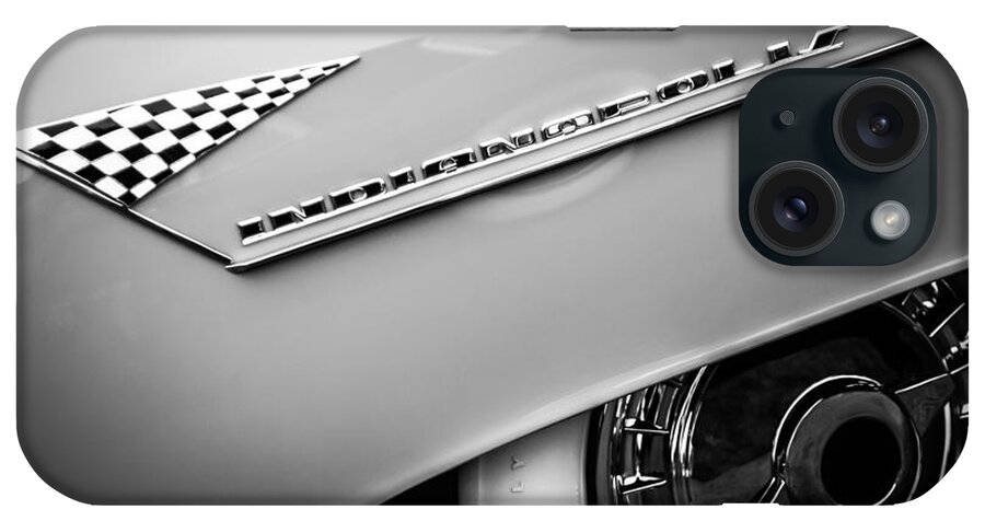 1955 Lincoln Indianapolis Boano Coupe Emblem iPhone Case featuring the photograph 1955 Lincoln Indianapolis Boano Coupe Emblem -0295bw by Jill Reger