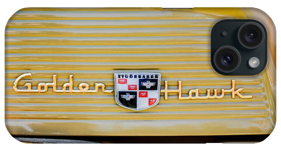 1957 Studebaker Golden Hawk Hardtop Emblem iPhone Case featuring the photograph 1957 Studebaker Golden Hawk Hardtop Emblem - 2948c by Jill Reger