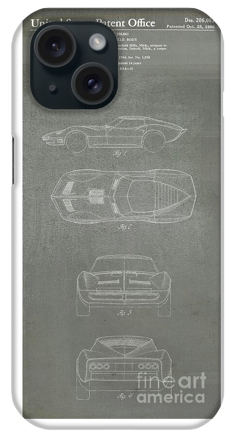 Automotive iPhone Case featuring the photograph 1963 Corvette Stingray Patent Art Blueprint #2 by Doc Braham