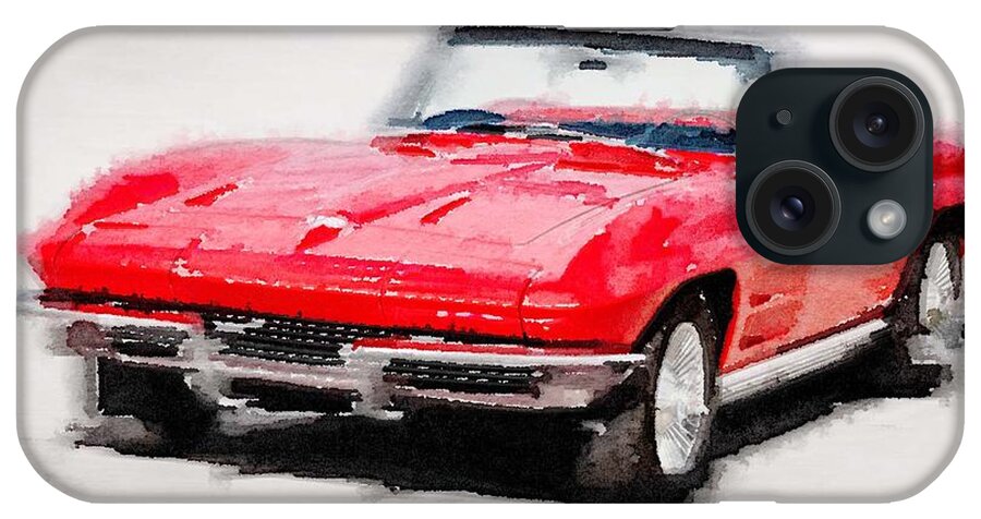 Corvette Stingray iPhone Case featuring the painting 1964 Corvette Stingray Watercolor by Naxart Studio