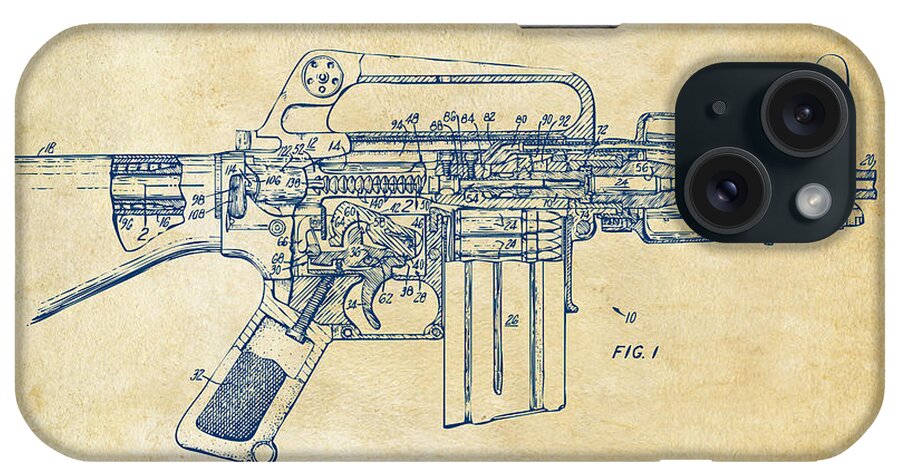 M-16 iPhone Case featuring the digital art 1966 M-16 Gun Patent Vintage by Nikki Marie Smith