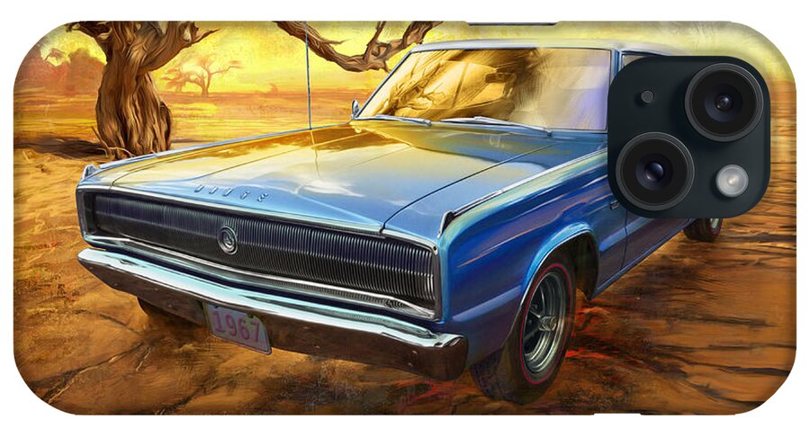 Car Enthusiast iPhone Case featuring the digital art 1967 Dodge Charger in the Desert by Garth Glazier