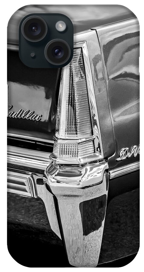 1969 Cadillac Deville Taillight Emblems iPhone Case featuring the photograph 1969 Cadillac DeVille Taillight Emblems -0890bw by Jill Reger