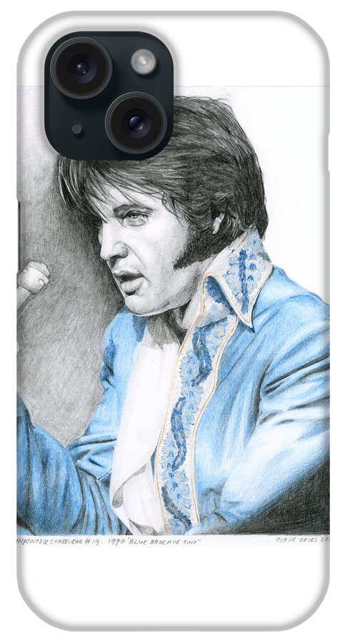 Elvis iPhone Case featuring the drawing 1970 Blue Brocade Suit by Rob De Vries