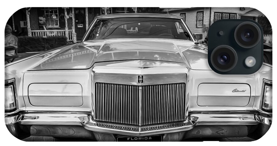 1971 Lincoln iPhone Case featuring the photograph 1971 Lincoln Continental Mark III Painted BW by Rich Franco