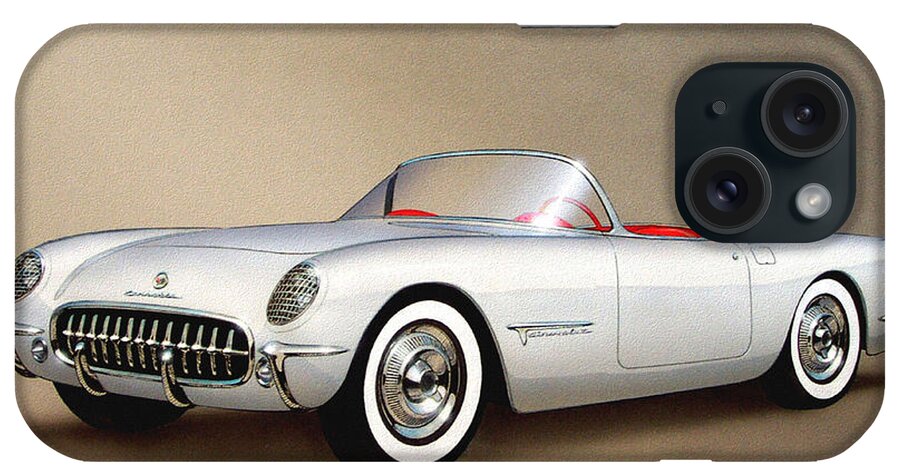 Automotive Art iPhone Case featuring the painting 1953 CORVETTE classic vintage sports car automotive art #2 by John Samsen