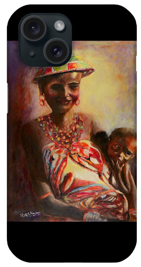 Sher Nasser Artist iPhone Case featuring the painting African Mother and Child by Sher Nasser Artist