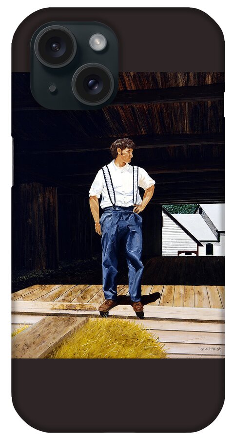 Oil iPhone Case featuring the painting Boy in the Barn by Ron Haist