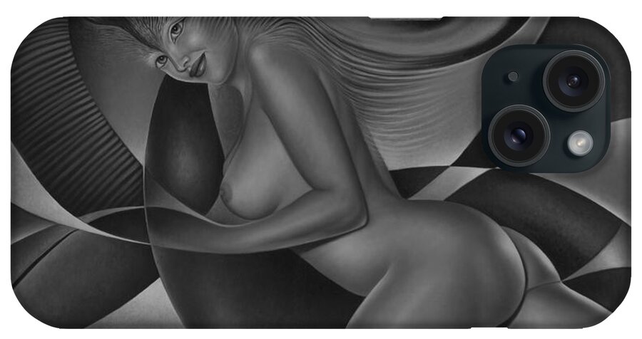 Nude-art iPhone 15 Case featuring the painting Dynamic Queen 4 #1 by Ricardo Chavez-Mendez