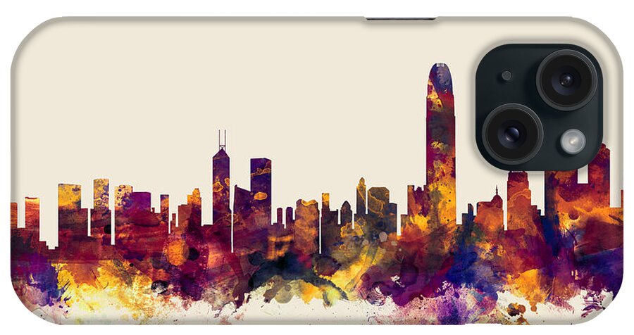 Watercolour iPhone Case featuring the digital art Hong Kong Skyline #2 by Michael Tompsett