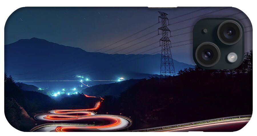 Electricity Pylon iPhone Case featuring the photograph Light Trails Of Cars On The Zigzag Way #2 by Tokism