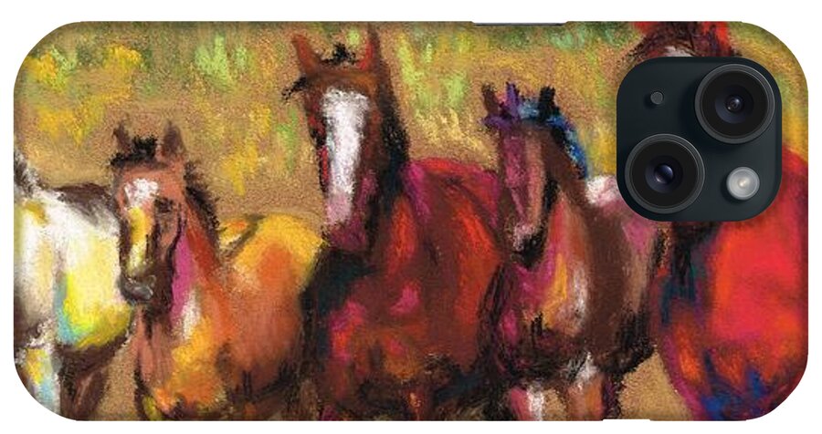 Horses iPhone Case featuring the painting Mares and Foals by Frances Marino
