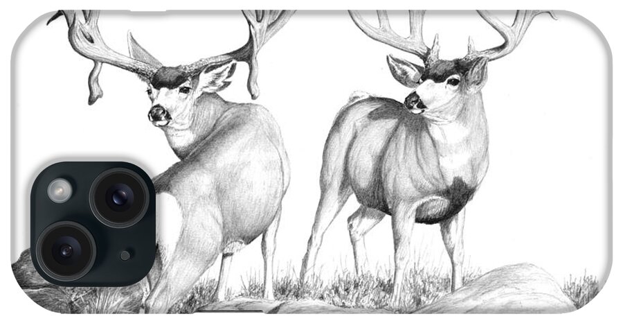 Mule Deer iPhone Case featuring the drawing 2 Muley Bucks by Darcy Tate