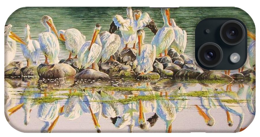 Pelican iPhone Case featuring the painting Standing Room Only #2 by Greg and Linda Halom