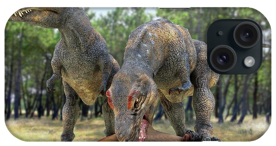Parasaurolophus iPhone Case featuring the photograph Tyrannosaurus Rex Dinosaurs #2 by Roger Harris