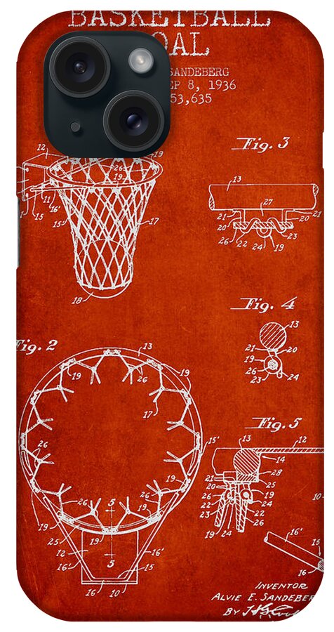 Hoop Patent iPhone Case featuring the digital art Vintage Basketball Goal patent from 1936 #5 by Aged Pixel