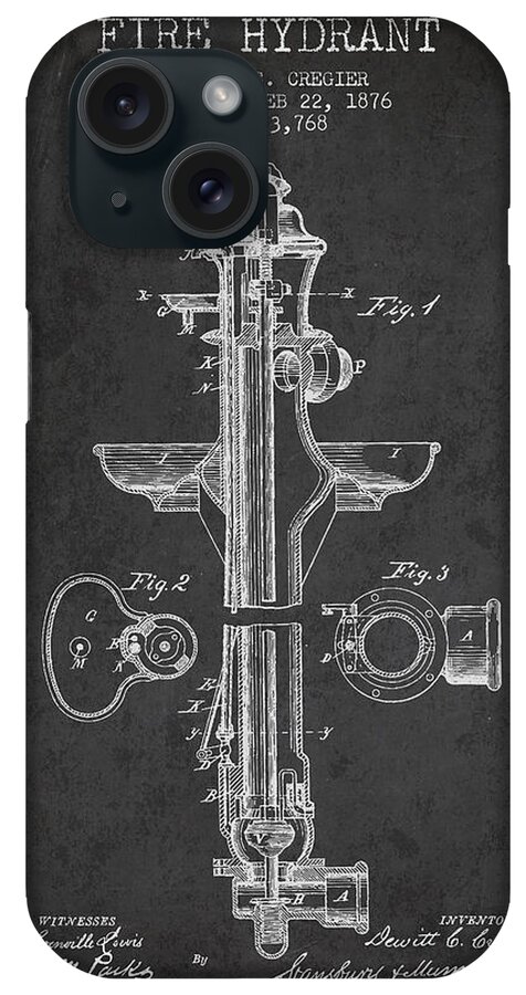 Fire Hydrant iPhone Case featuring the digital art Vintage Fire Hydrant Patent from 1876 #2 by Aged Pixel