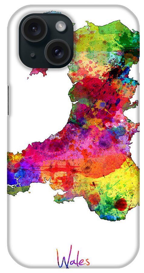 Map Art iPhone Case featuring the digital art Wales Watercolor Map #2 by Michael Tompsett