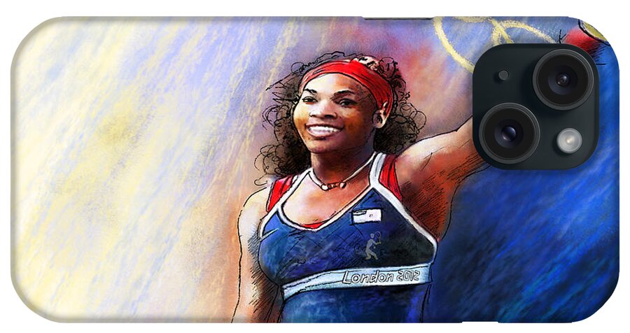 Sports iPhone Case featuring the painting 2012 Tennis Olympics Gold Medal Serena Williams by Miki De Goodaboom