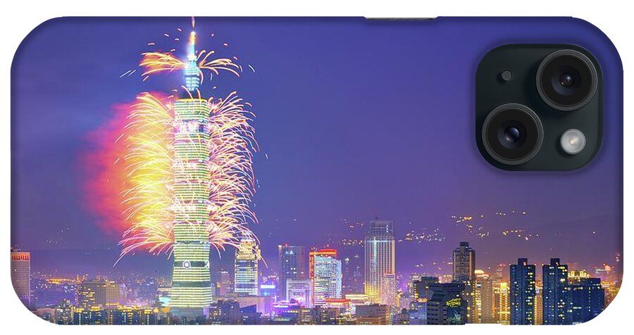 Scenics iPhone Case featuring the photograph 2014 Taipei 101 New Years Fireworks Show by Joyoyo Chen