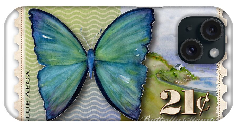 Butterfly iPhone Case featuring the painting 21 Cent Butterfly Stamp by Amy Kirkpatrick
