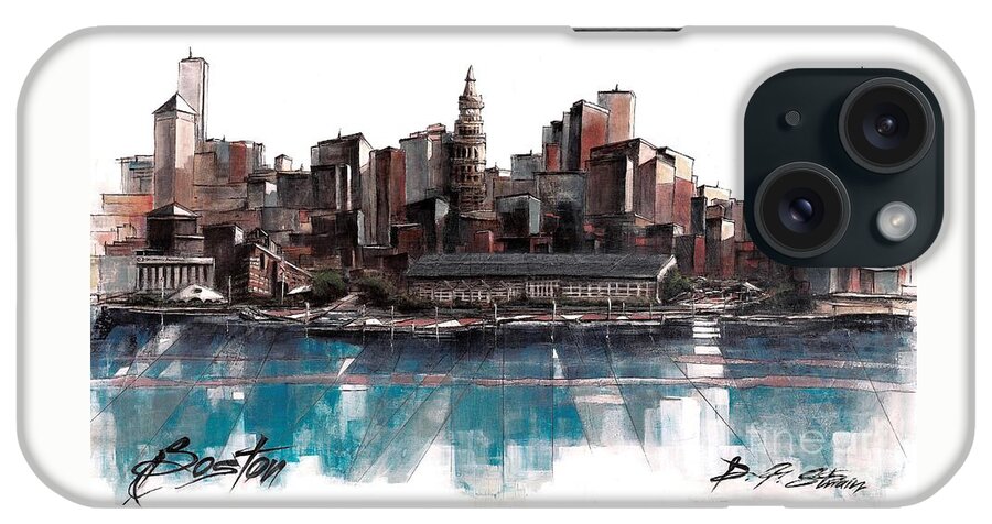 Fineartamerica.com iPhone Case featuring the painting Boston Skyline #2 by Diane Strain