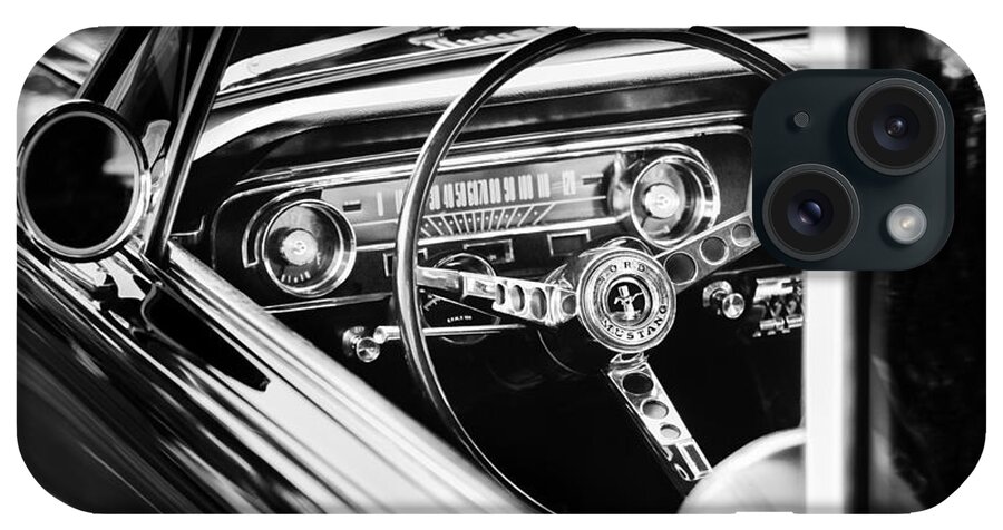 1965 Shelby Prototype Ford Mustang Steering Wheel Emblem iPhone Case featuring the photograph 1965 Shelby Prototype Ford Mustang Steering Wheel Emblem by Jill Reger