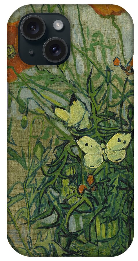 Butterflies And Poppies iPhone Case featuring the painting Butterflies And Poppies #3 by Vincent Van Gogh