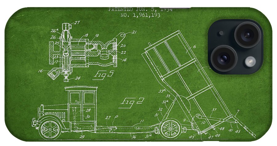Dump Truck iPhone Case featuring the digital art Dump Truck patent drawing from 1934 #3 by Aged Pixel