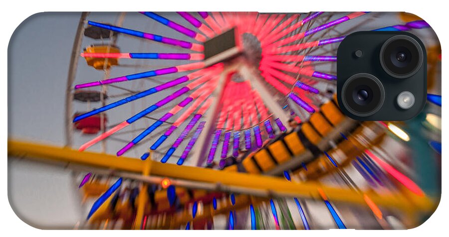 Amusement Park iPhone Case featuring the photograph Santa Monica Pier Ferris Wheel and Roller Coaster at Dusk #1 by Scott Campbell