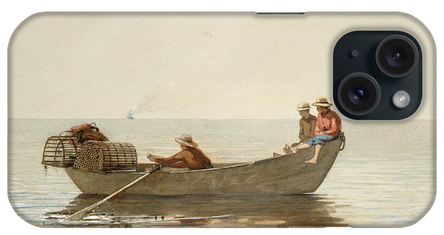 Winslow Homer iPhone Case featuring the painting Three Boys in a Dory with Lobster Pots #7 by Winslow Homer