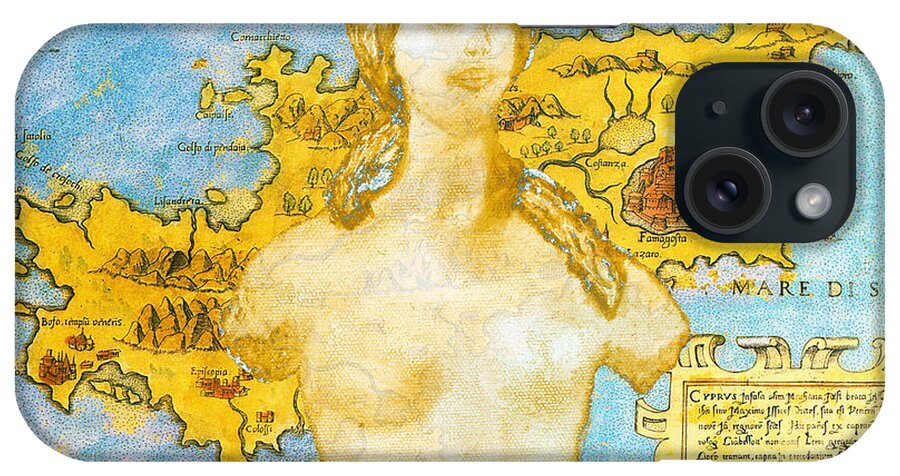 Augusta Stylianou iPhone Case featuring the digital art Ancient Cyprus Map and Aphrodite #37 by Augusta Stylianou