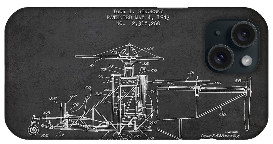 Helicopter iPhone Case featuring the digital art Sikorsky Helicopter patent Drawing from 1943 #5 by Aged Pixel