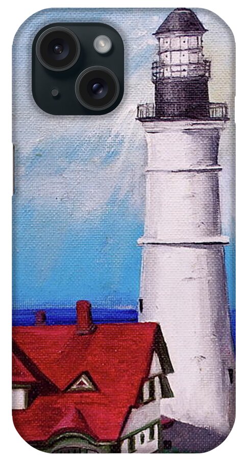 Lighthouse iPhone Case featuring the painting Lighthouse Hill by Linda Simon