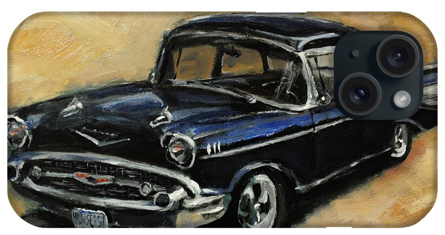 Car iPhone Case featuring the painting 57 Chevy by Carole Foret
