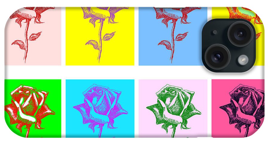 Black iPhone Case featuring the painting 8 Warhol Roses By Punt by Gordon Punt