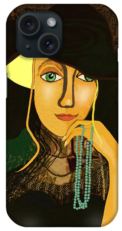 803 iPhone Case featuring the painting 803 - Young girl with pearls ... by Irmgard Schoendorf Welch