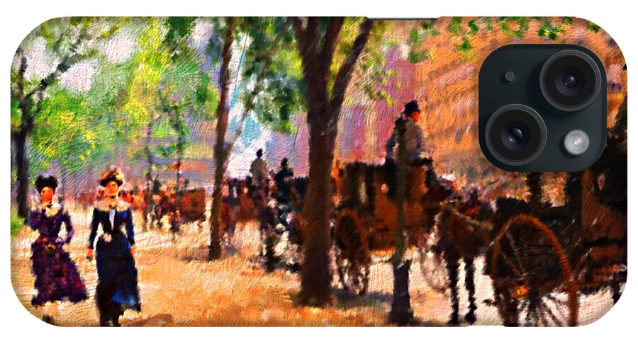 Art iPhone Case featuring the painting A 1890's Walk near Central Park by Ted Azriel