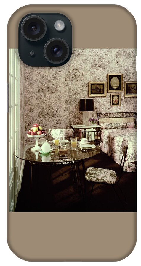 A Bedroom With Matching Wallpaper iPhone Case